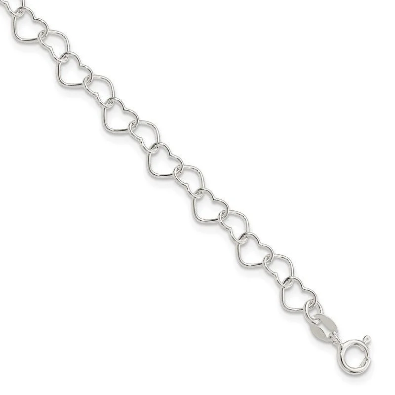 Ladies bracelets Valentine’s Day specials-Sterling Silver 7inch Polished Fancy Heart Link Bracelet