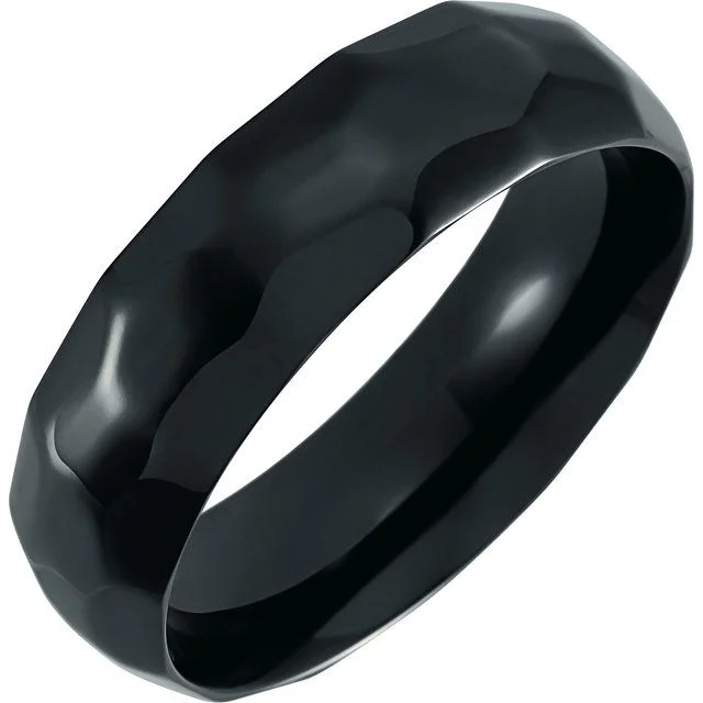 ladies ring chic cushion cut-Titanium Black 7 mm Domed Band