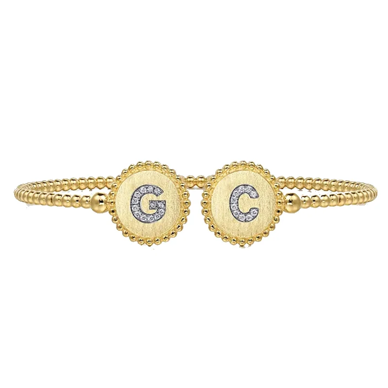 Ladies bracelets architectural style designs-Gabriel 14K Yellow Gold Bujukan Diamond Initial Cuff Bangle Bracelet