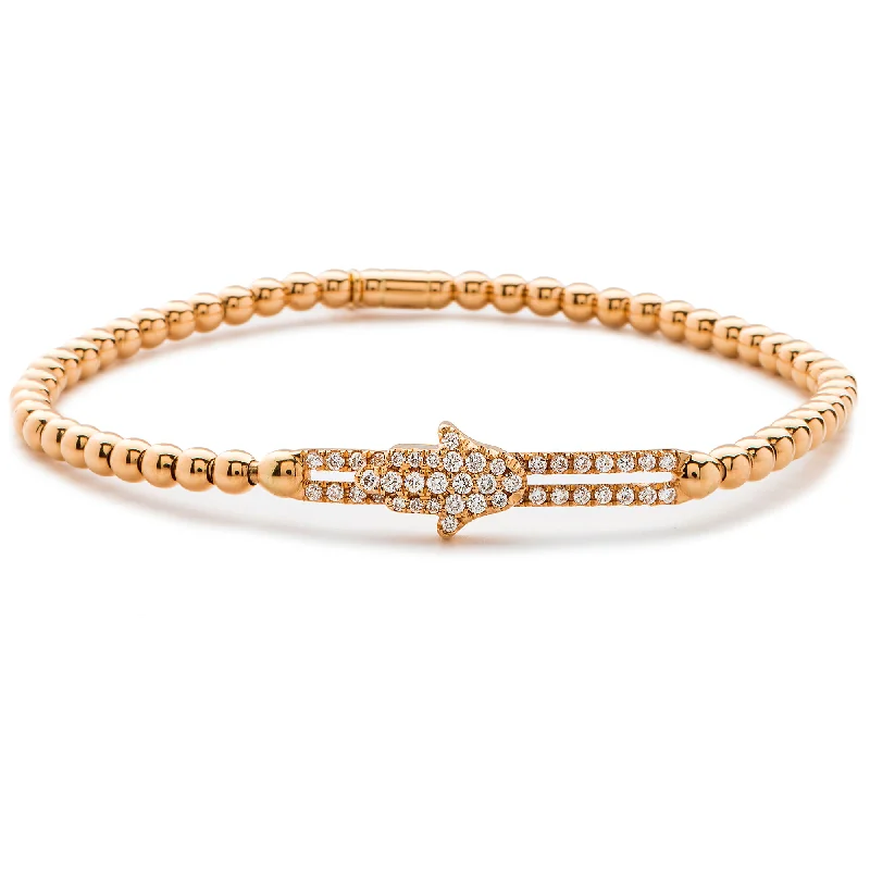 Ladies bracelets heavy duty designs-Hulchi Belluni Hamsa Bracelet Pave Diamond Moveable Station Rose Gold Stretch Stackable