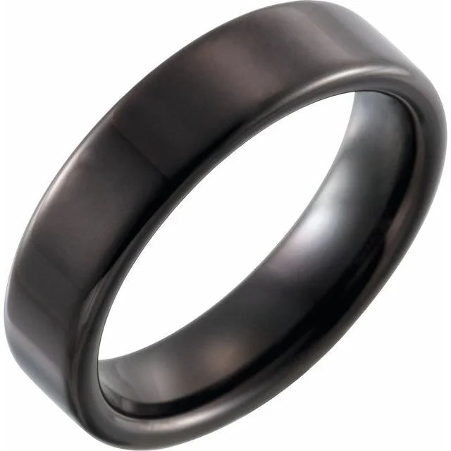 ladies ring slim princess cut-Black PVD Tungsten 6 mm Flat Band