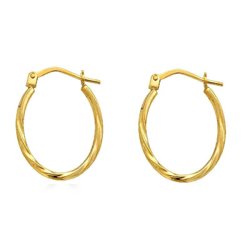 ladies earrings smooth asymmetrical-14E00383. - 14 Karat Yellow Gold Twisted Oval Hoop Latch Lock Earrings