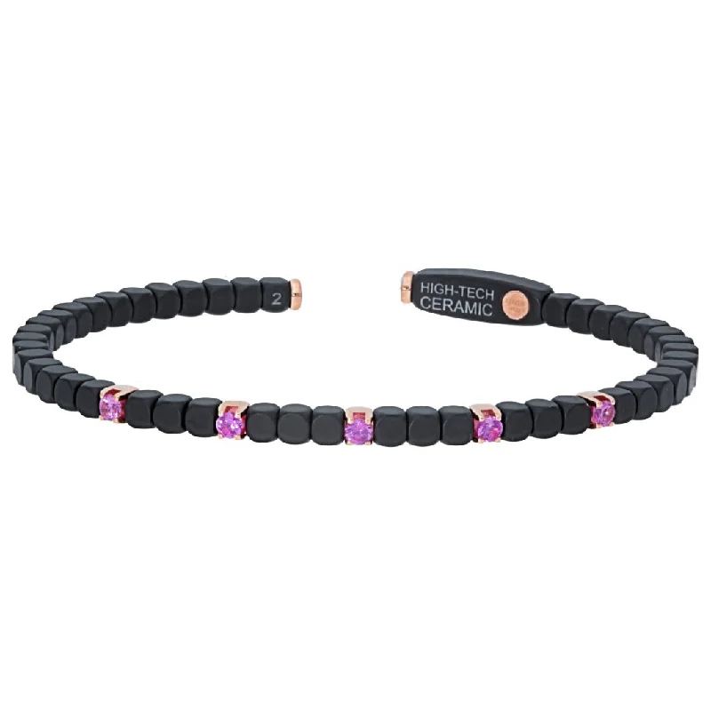 Ladies bracelets trendy fashion picks-Roberto Demeglio Dado 18K Rose Gold Ceramic Five Pink Sapphire Bracelet