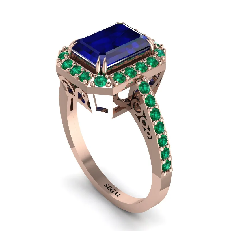 ladies engagement ring smooth cushion cut-Emerald Cut Sapphire Vintage-Inspired Engagement Ring - Addilyn No. 29