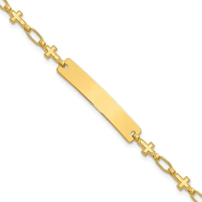 Ladies bracelets fade-proof bracelets-Sterling Silver Gold-tone 7.5 inch Cross ID Bracelet