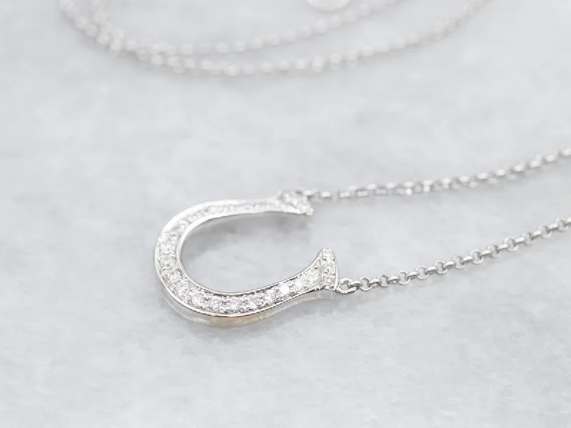 Ladies necklaces raw stone necklaces-Sparkling Diamond Lucky Horseshoe Necklace