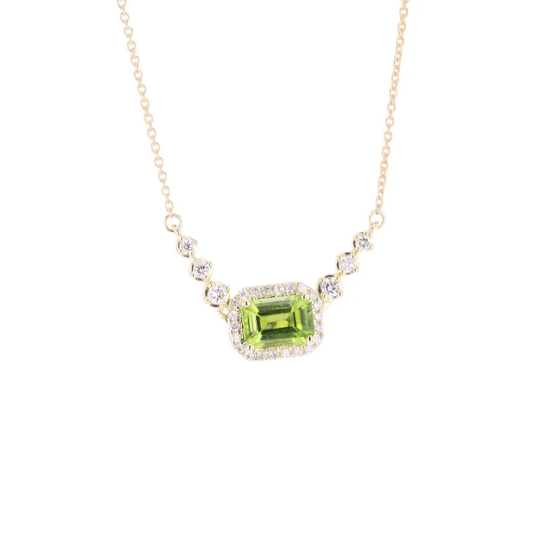 Ladies necklaces milestone marker pieces-Peridot & Diamond Halo Necklace