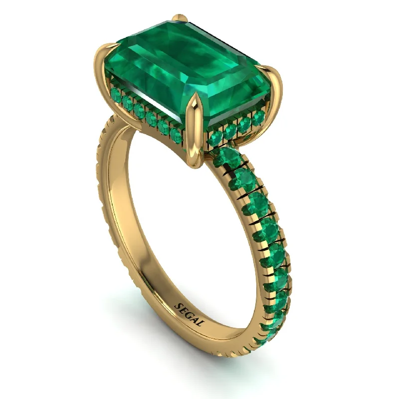 ladies engagement ring luxury radiant cut-Emerald-Cut Emerald Pavé Engagement Ring - Daphne No. 19