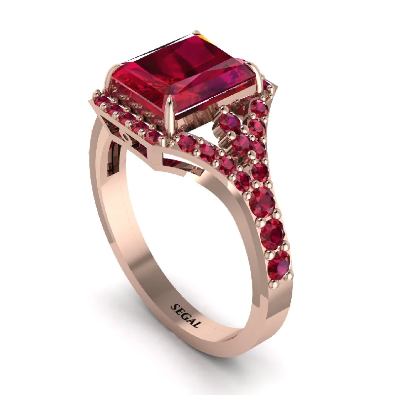 ladies engagement ring beach small batch-Radiant Cut Ruby 14K Halo Engagement Ring - Cassidy No. 56