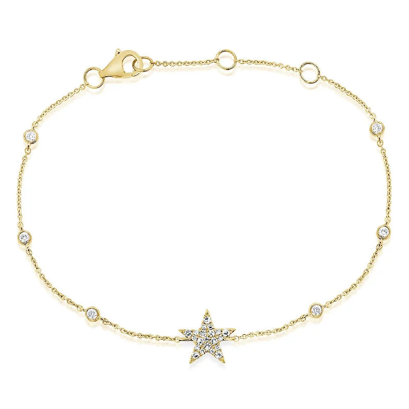 Ladies bracelets expressionist designs-Diamond Star Chain Bracelet made in 14K Gold