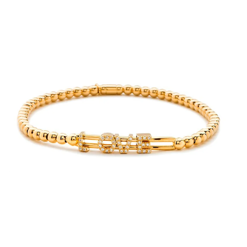 Ladies bracelets spinning band styles-Hulchi Belluni 18K Yellow Gold "Love" Stretch Bead Bracelet