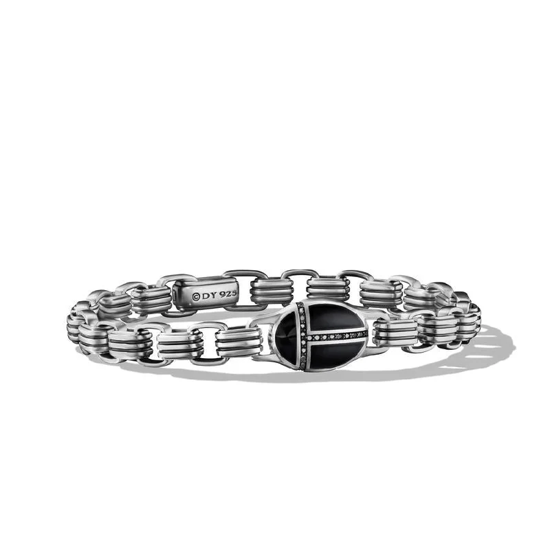 Ladies bracelets rainbow gem designs-David Yurman Gents Cairo Chain Link Bracelet with Black Onyx and Pave Black Diamonds