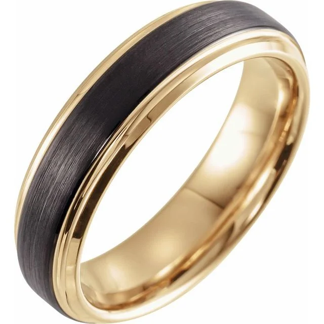 ladies ring elegant solitaire-18K Yellow Gold & Black PVD Tungsten 6 mm Beveled-Edge Band