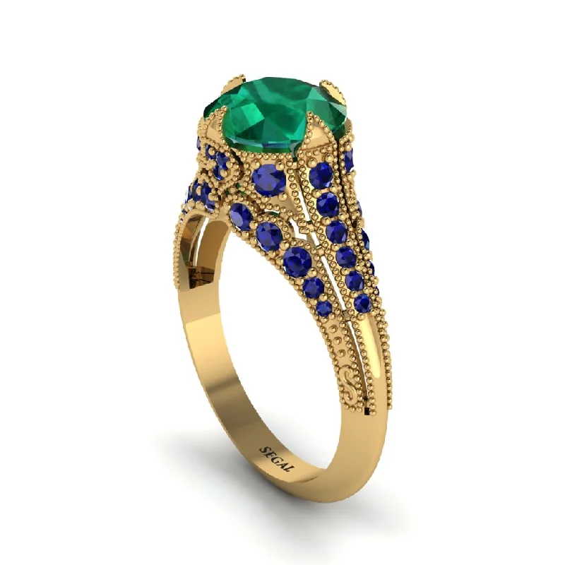 ladies engagement ring filigree exclusive-Emerald Vintage Crown Engagement Ring - Talia No. 64