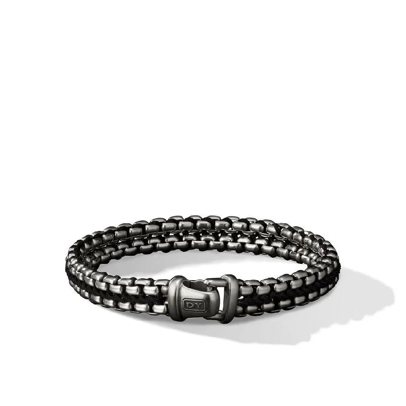 Ladies bracelets smooth surface bracelets-David Yurman 12MM Woven Box Chain Bracelet in Black