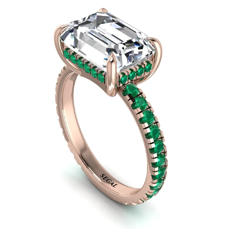 ladies engagement ring slim round cut-Emerald-Cut Diamond Pavé Engagement Ring - Daphne No. 17