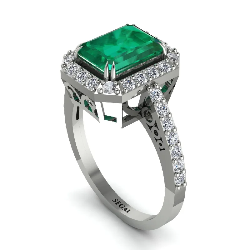 ladies engagement ring luxury platinum-Emerald Cut Emerald Vintage-Inspired Engagement Ring - Addilyn No. 6