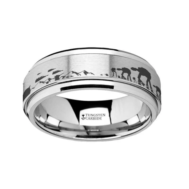 ladies ring subtle channel-Thorsten Spinning Engraved Hoth Battle Scene Star Wars Tungsten Carbide Spinner Wedding Band - 8mm