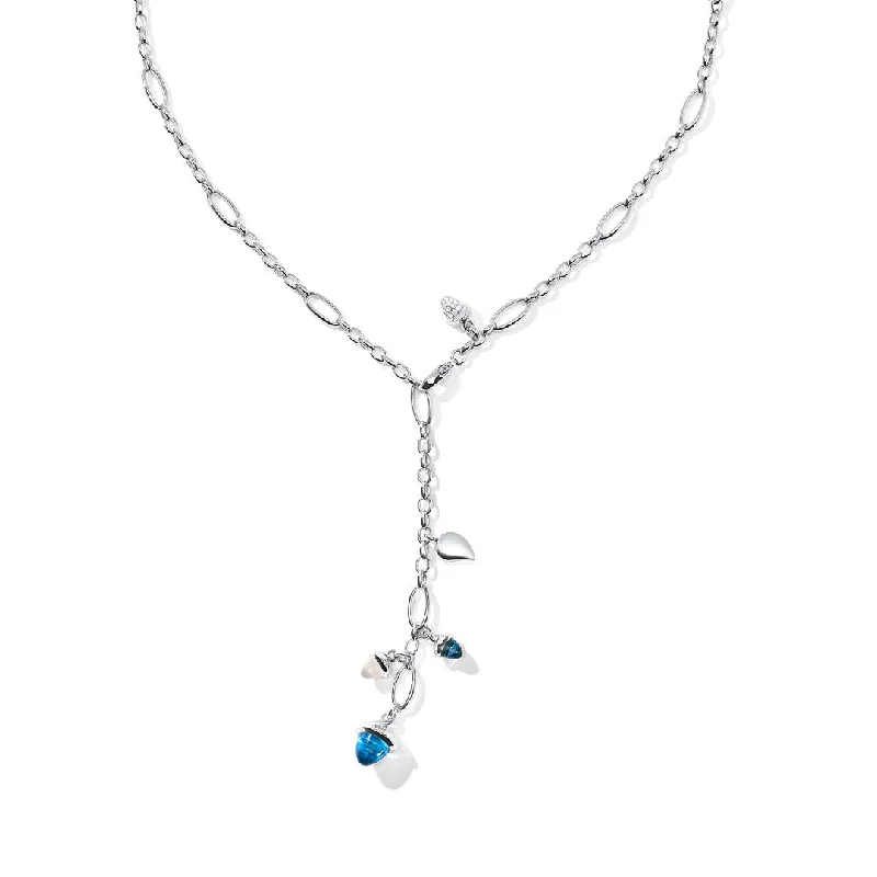 Ladies necklaces comfort curve styles-20" Blue Topaz, Moonstone & Diamond Necklace