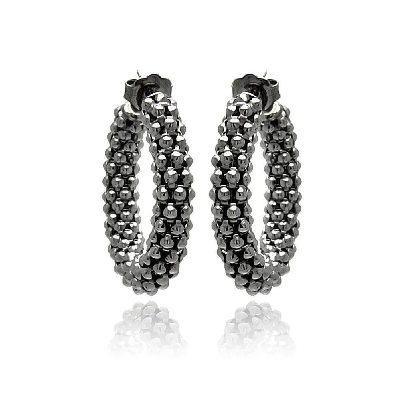 ladies earrings name onyx-Silver 925 Black Rhodium Plated Italian Hoop Earrings - ITE00029BLK