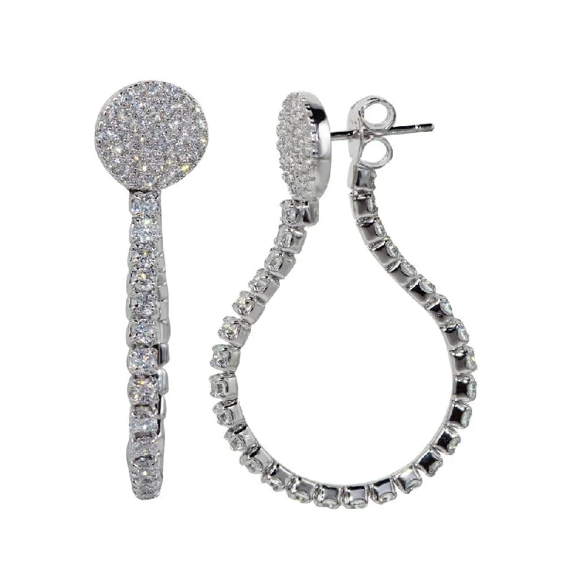 ladies earrings intricate layered-Rhodium Plated 925 Sterling Silver Flexible Tennis Earrings with CZ - BGE00584