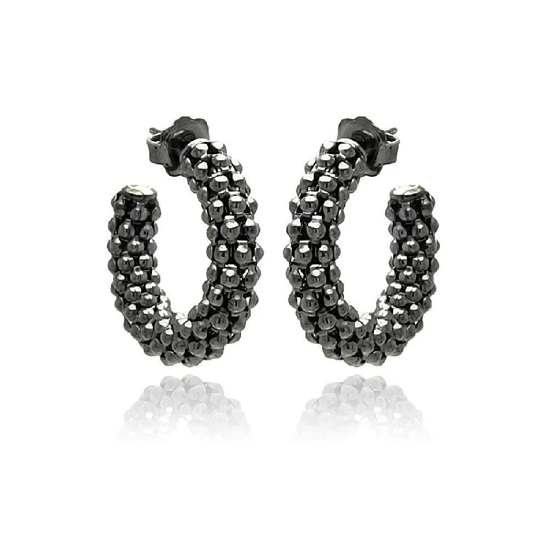 ladies earrings zodiac turquoise-Silver 925 Black Rhodium Plated Italian Crescent Stud Earrings - ITE00032BLK