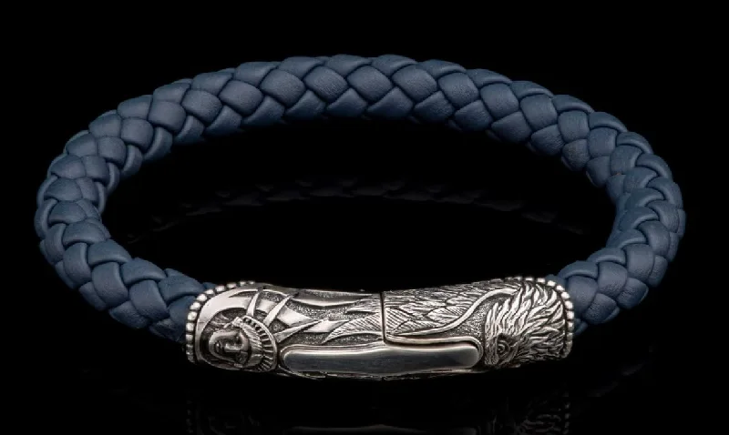 Ladies bracelets summer vibe bracelets-Sterling Silver & Blue Braided Leather 'Blue Ridge' Bracelet by William Henry