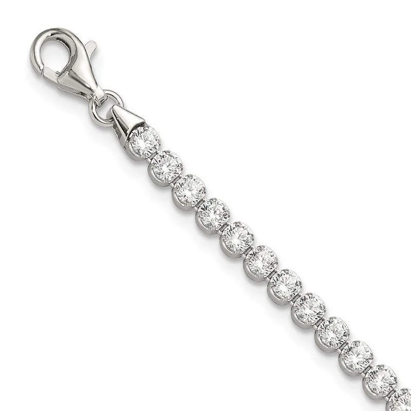 Ladies bracelets opal shimmering designs-Sterling Silver Rhodium-plated 3.5mm Round CZ 7.5in Tennis Bracelet