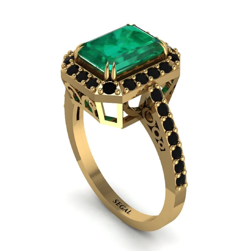 ladies engagement ring gothic side stones-Emerald Cut Emerald Vintage-Inspired Engagement Ring - Addilyn No. 34