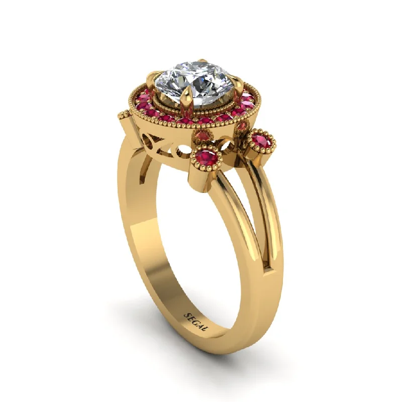 ladies engagement ring delicate multi-stone-Radiant Diamond Halo Gold Engagement Ring - Madilyn No. 46