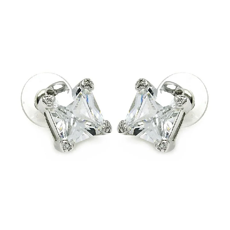 ladies earrings shell symmetrical-Silver 925 Rhodium Plated Square Clear CZ Stud Earrings - STE00634CL