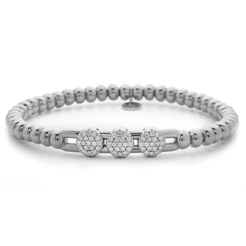 Ladies bracelets birth month designs-Hulchi Belluni Bracelet with Three Pave Diamond Moveable Stations White Gold Stretch 20395-WW