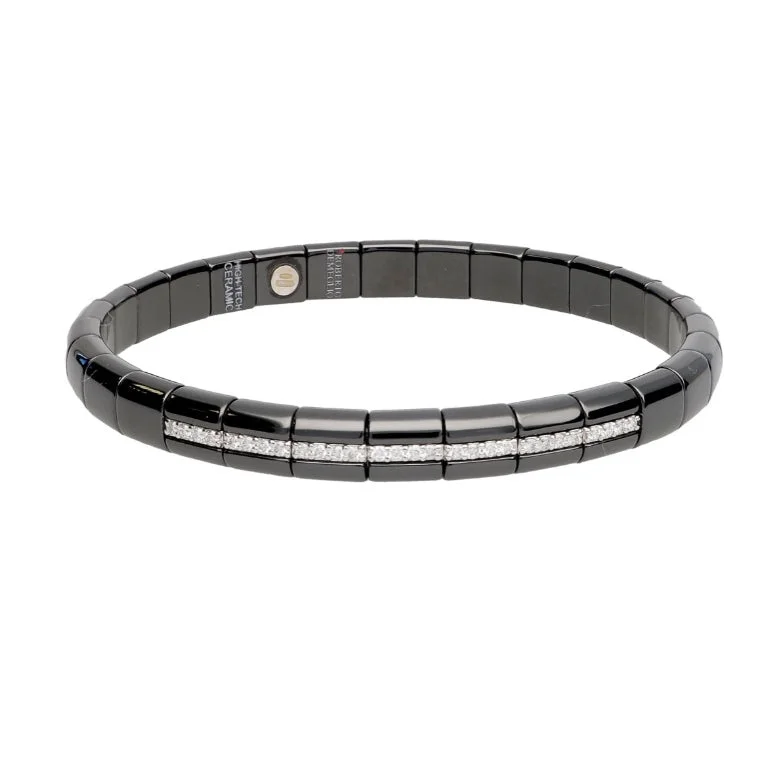 Ladies bracelets comfort curve styles-Roberto Demeglio Black Ceramic Pura Bracelet with 7 Diamond Bars