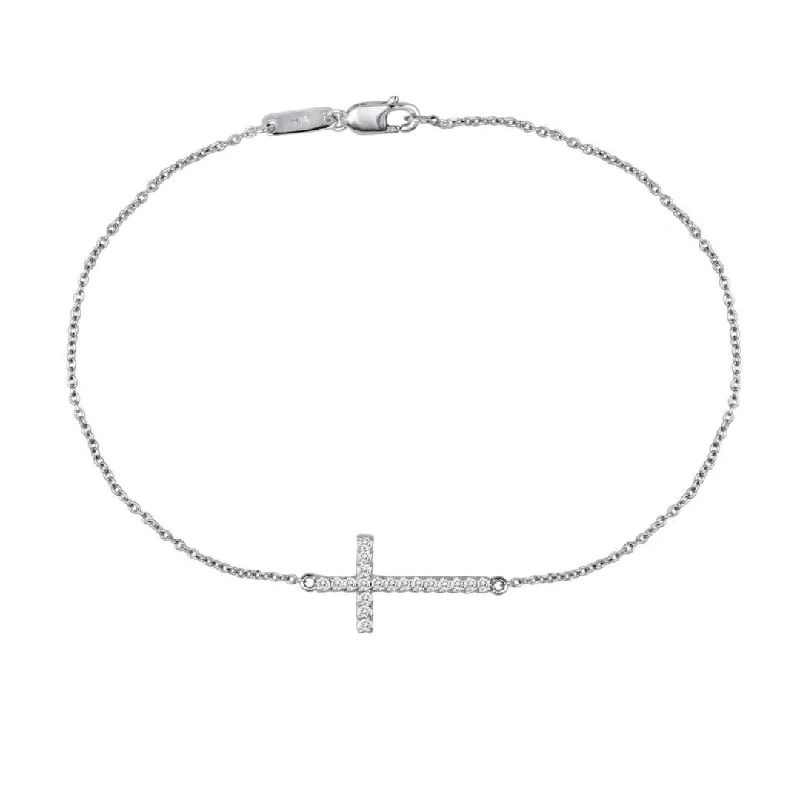 Ladies bracelets subtle beauty styles-14k White Gold Cross Diamond Bracelet