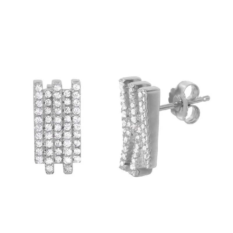 ladies earrings vintage huggie-Silver 925 Rhodium Plated Vertical Stacked CZ Stud Earrings - ACE00085RH