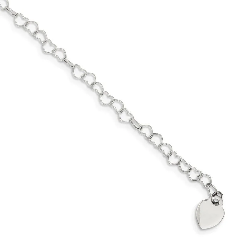 Ladies bracelets single stone designs-Sterling Silver Engraveable Heart Link Childs Bracelet