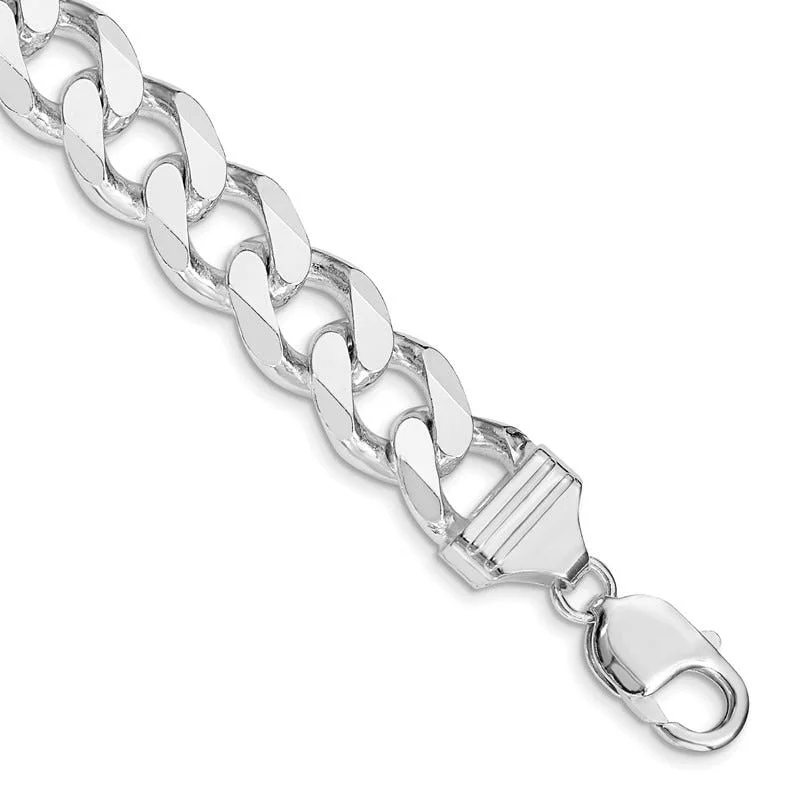 Ladies bracelets contemporary classic designs-Sterling Silver Rhodium-plated 13mm Curb Chain Bracelet