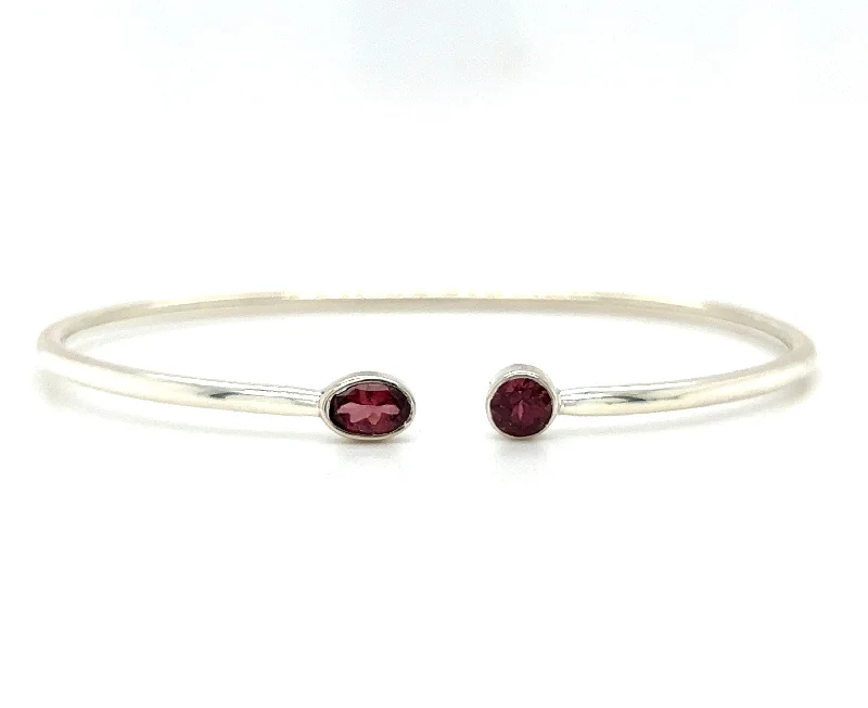 Ladies bracelets futuristic design styles-Sterling Silver Pink Tourmaline Bangle Bracelet