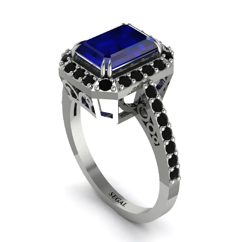 ladies engagement ring sculpted diamond-Emerald Cut Sapphire Vintage-Inspired Engagement Ring - Addilyn No. 45