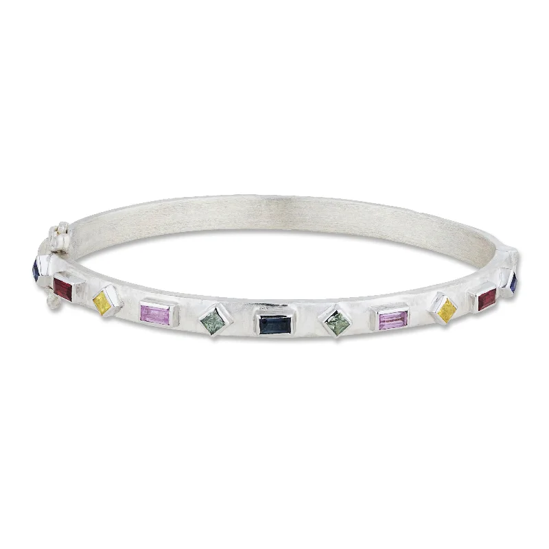 Ladies bracelets triple stone bracelets-Lika Behar "Prismic" Bracelet Silver with Multicolor Sapphires PZ-B-111-SILSA-9