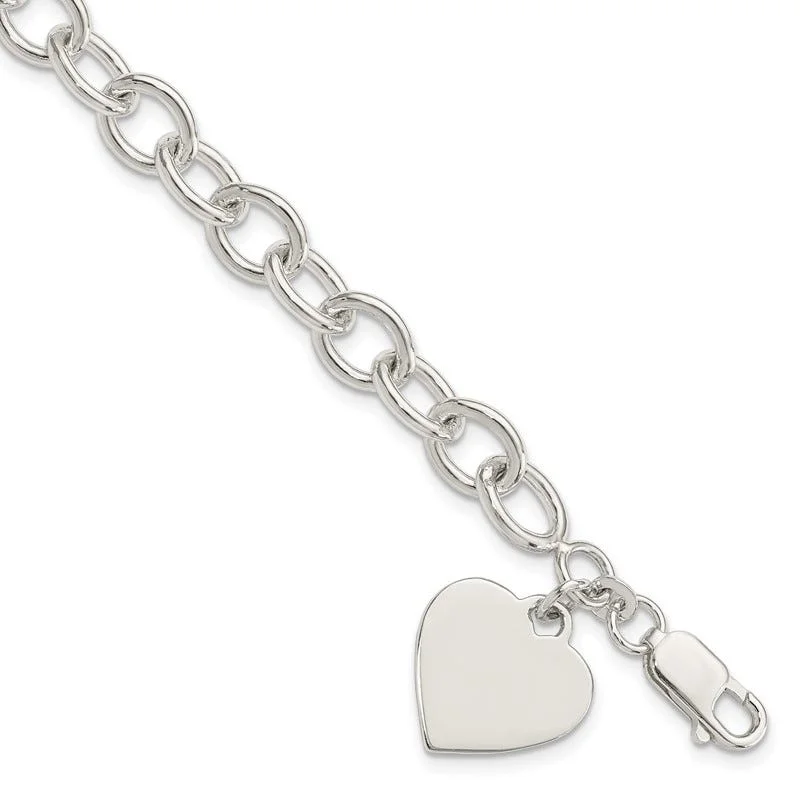 Ladies bracelets platinum luxury bracelets-Sterling Silver Engraveable Heart Fancy Link Bracelet