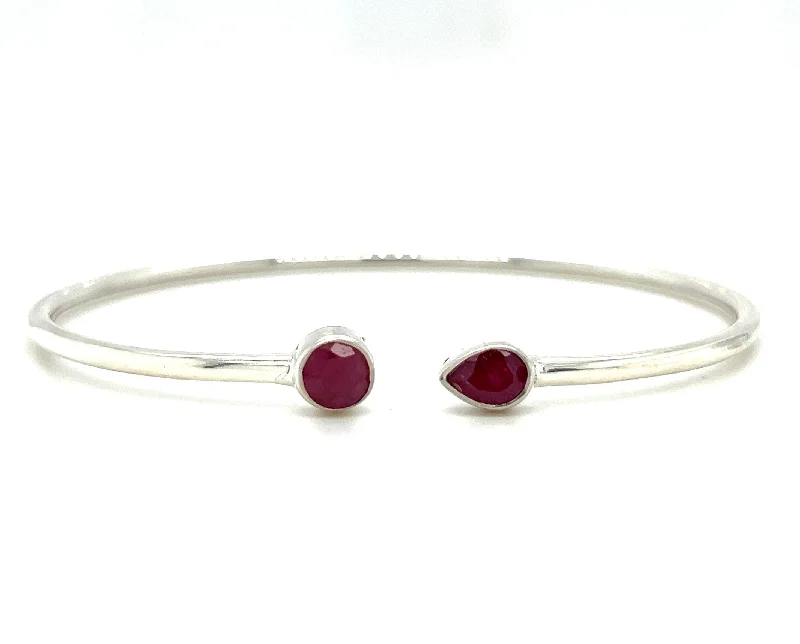 Ladies bracelets soft curve bracelets-Sterling Silver Ruby Bangle Bracelet