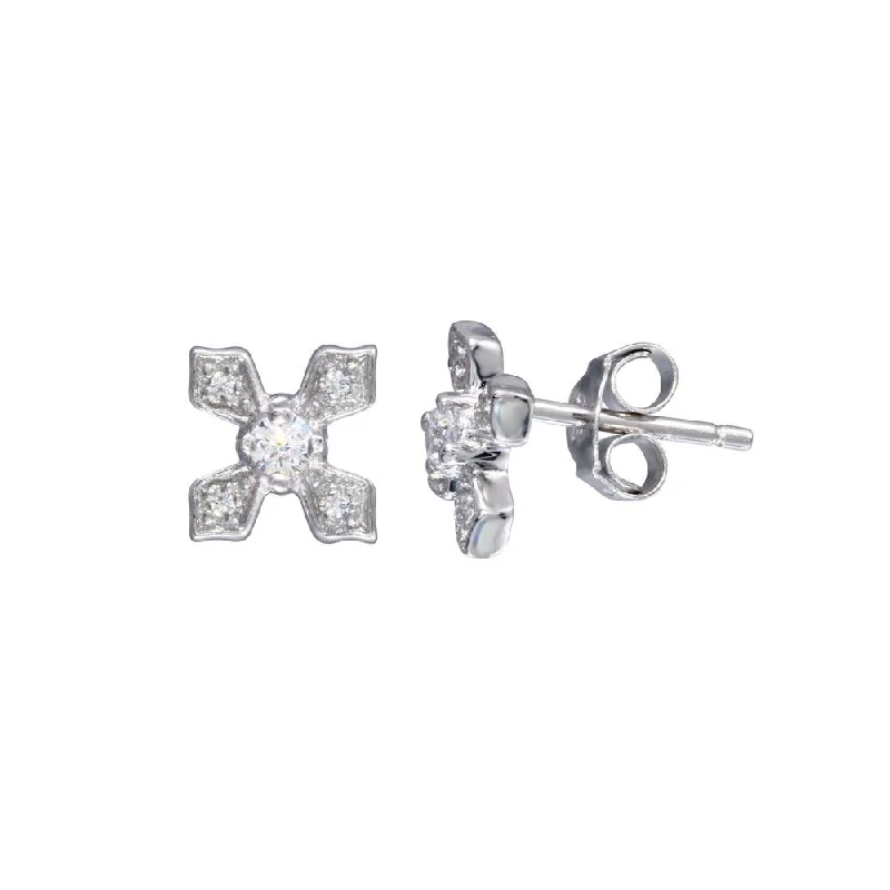 ladies earrings ornate threader-Silver 925 Rhodium Plated CZ Cross Stud Earrings - STE00043