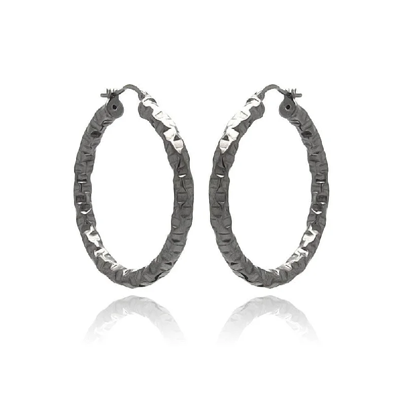 ladies earrings celestial green emerald-Clearance-Silver 925 Black Rhodium Plated Oval Hoop Earrings - ITE00023BLK