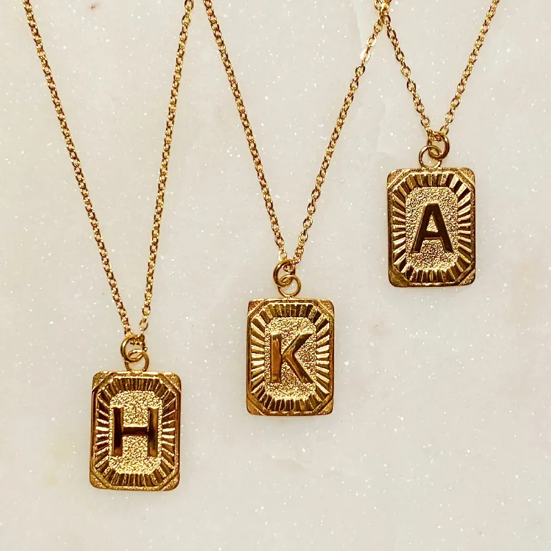 Ladies necklaces tension set pendants-Art Deco Initial Necklace