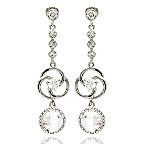 ladies earrings birthstone multi-stone-Silver 925 Rhodium Plated Spiral Design CZ Dangling Earrings - BGE00185