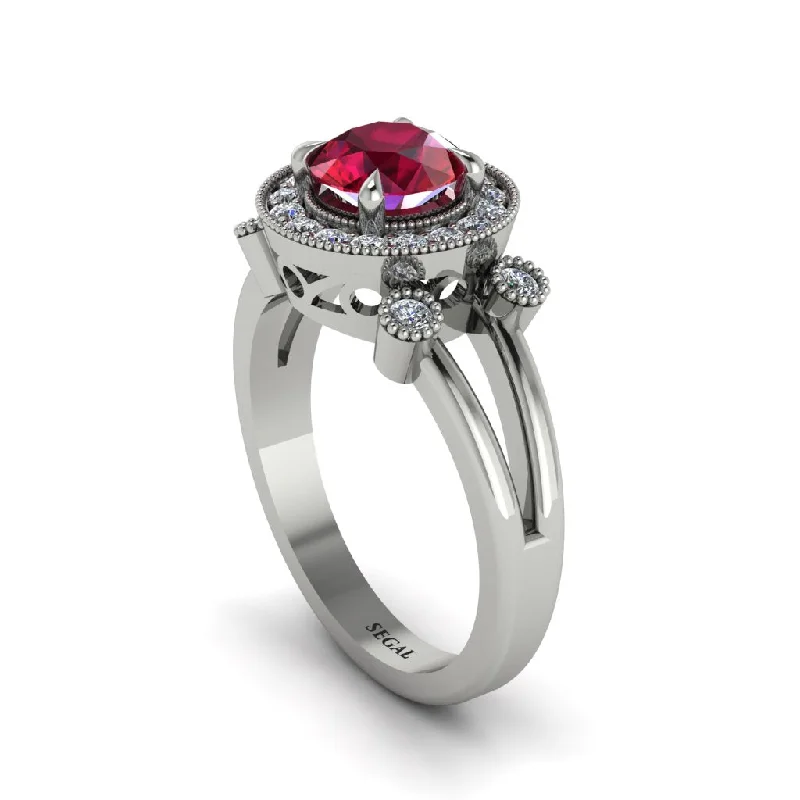 ladies engagement ring unique purple amethyst-Radiant Ruby Halo Gold Engagement Ring - Madilyn No. 12