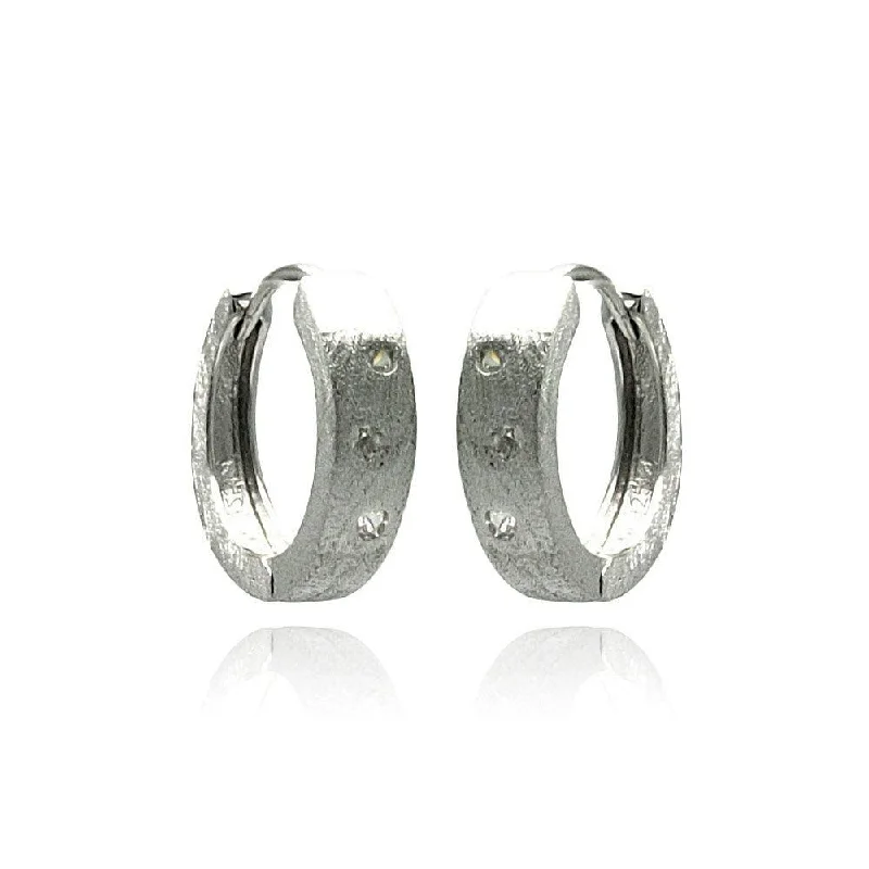 ladies earrings timeless cuff-Silver 925 Rhodium Plated Round CZ huggie hoop Earrings - STE00621