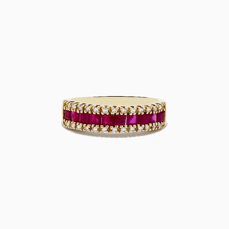 ladies ring affordable cluster-Ruby Royal 14K Yellow Gold Princess Cut Ruby Band, 1.46 TCW