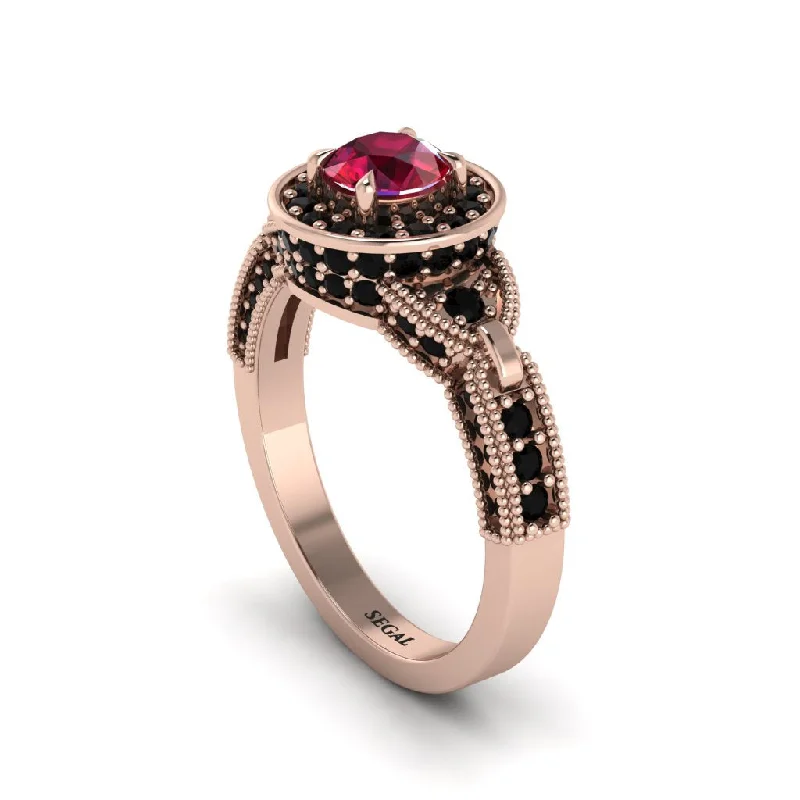 ladies engagement ring satin platinum-Ruby Double Halo Handmade Engagement Ring - Gracelyn No. 41